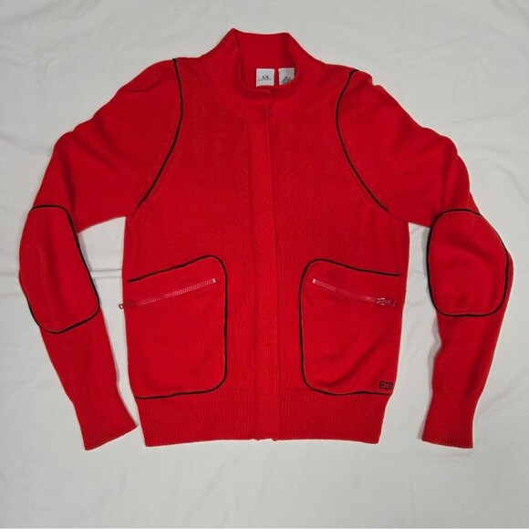 Vintage Armani Exchange Full Zip Sweater Red Black XL - Picture 2 of 10